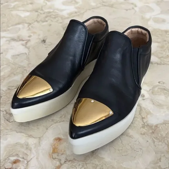 Alexander Smith London Leather Slip On Metal Cap Toe Platform Sneakers - Picture 3 of 14